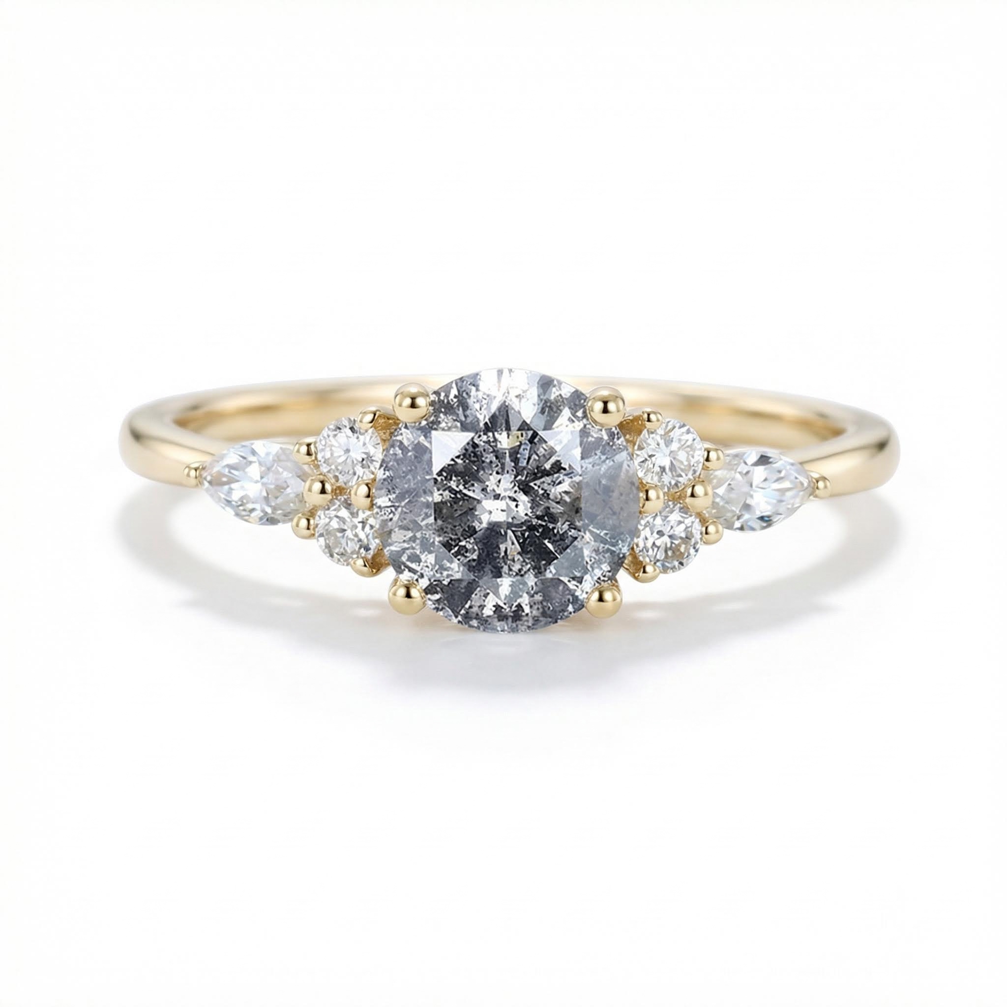 1.26ct Round Cut Salt & Pepper Diamond Moissanite Accented S925 Silver