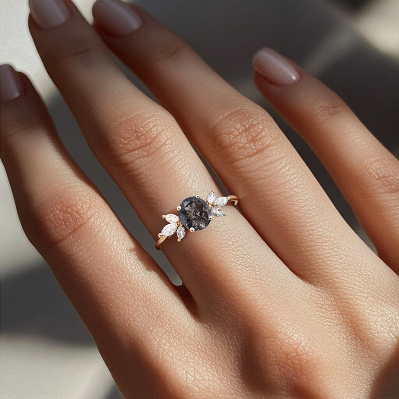 1.38ct Round Cut Salt & Pepper Diamond Marquise Cut Moissanite Accented - Image 6