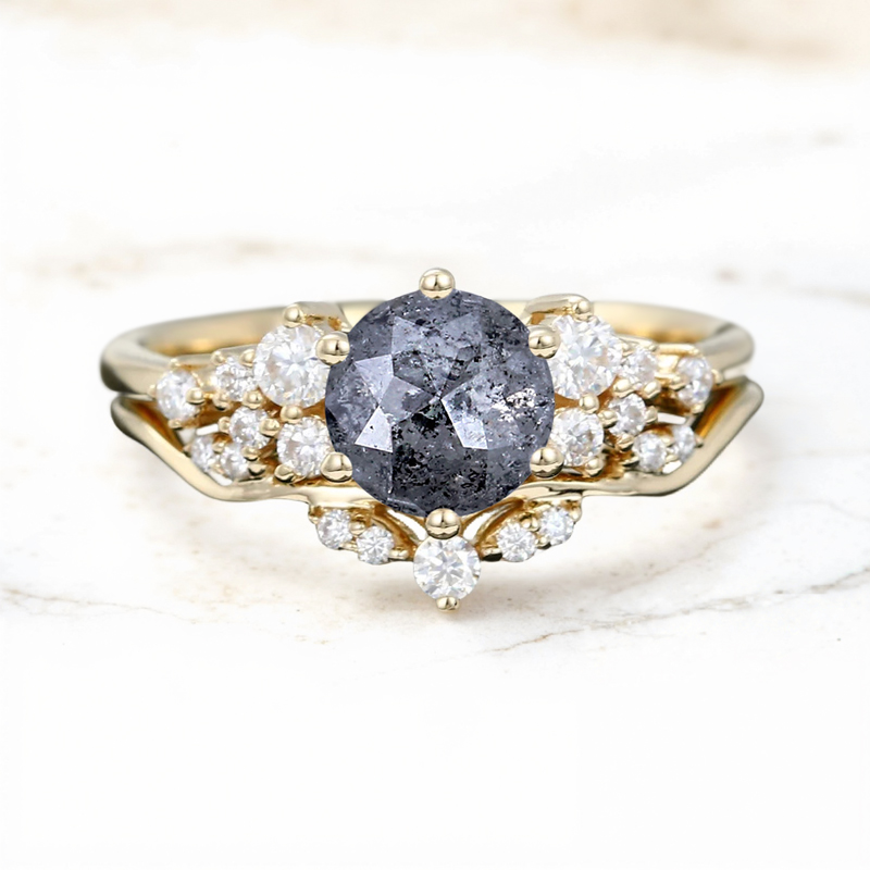 1.41ct Round Cut Salt & Pepper Diamond Moissanite Accented S925 Silver - Image 3
