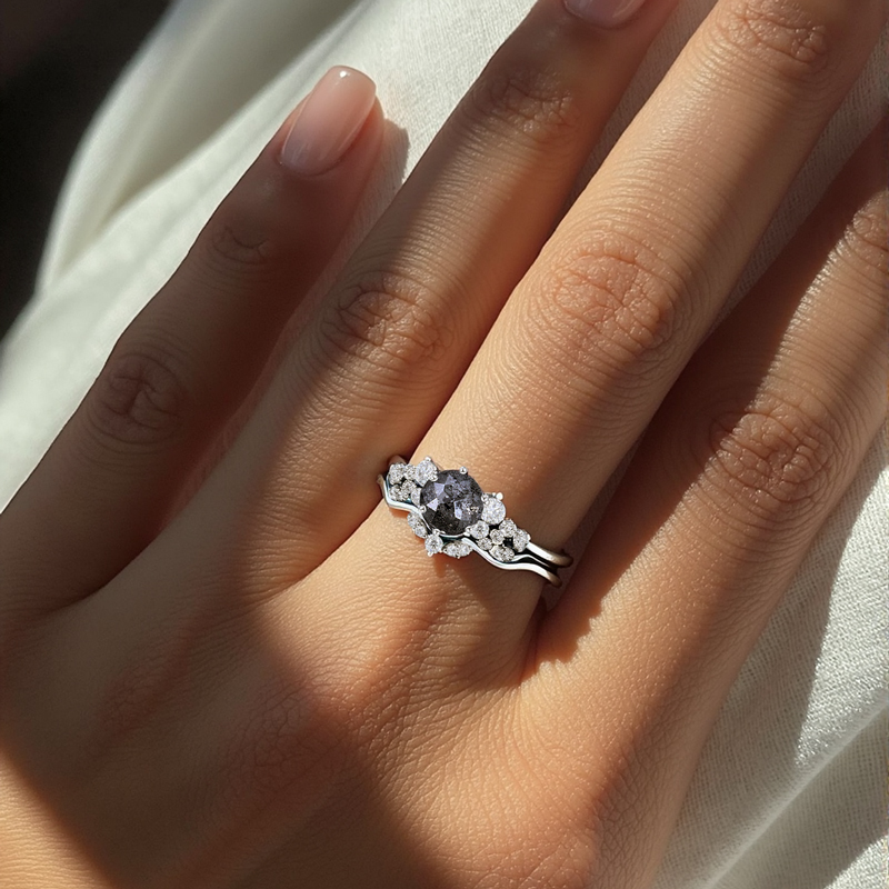 1.41ct Round Cut Salt & Pepper Diamond Moissanite Accented S925 Silver - Image 6