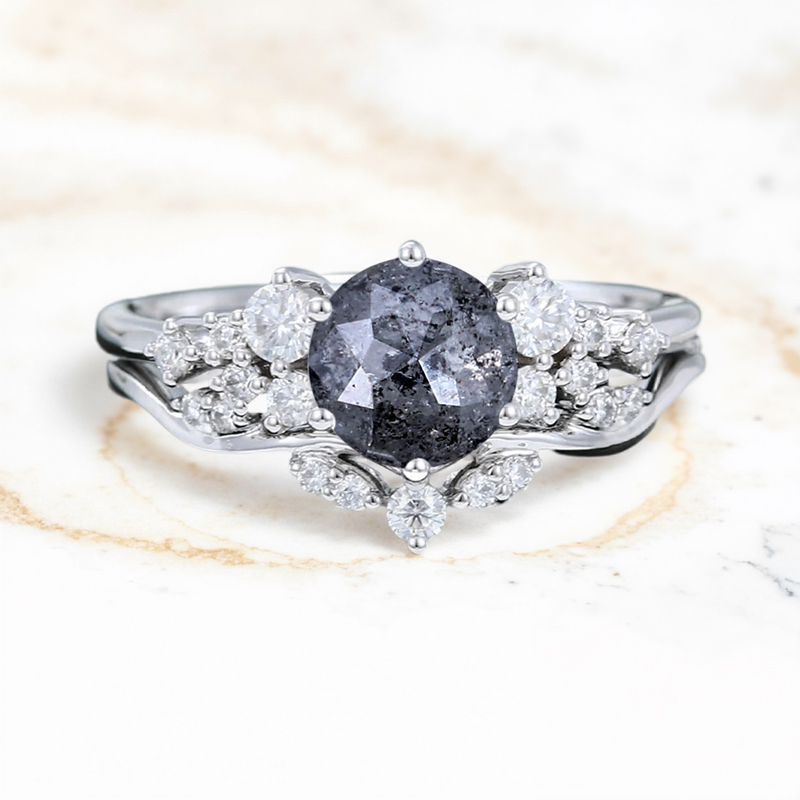 1.41ct Round Cut Salt & Pepper Diamond Moissanite Accented S925 Silver