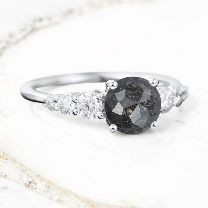 1.35ct. Tw. Round Cut Salt & Pepper Diamond Moissanite Accented S925 Silver - Image 9