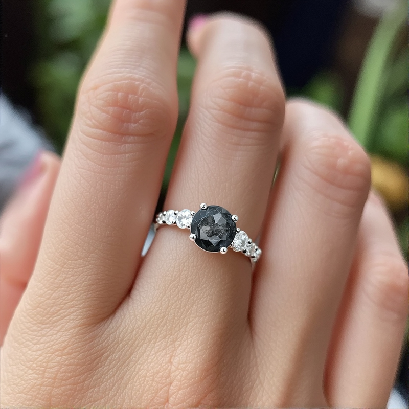 1.35ct. Tw. Round Cut Salt & Pepper Diamond Moissanite Accented S925 Silver - Image 12
