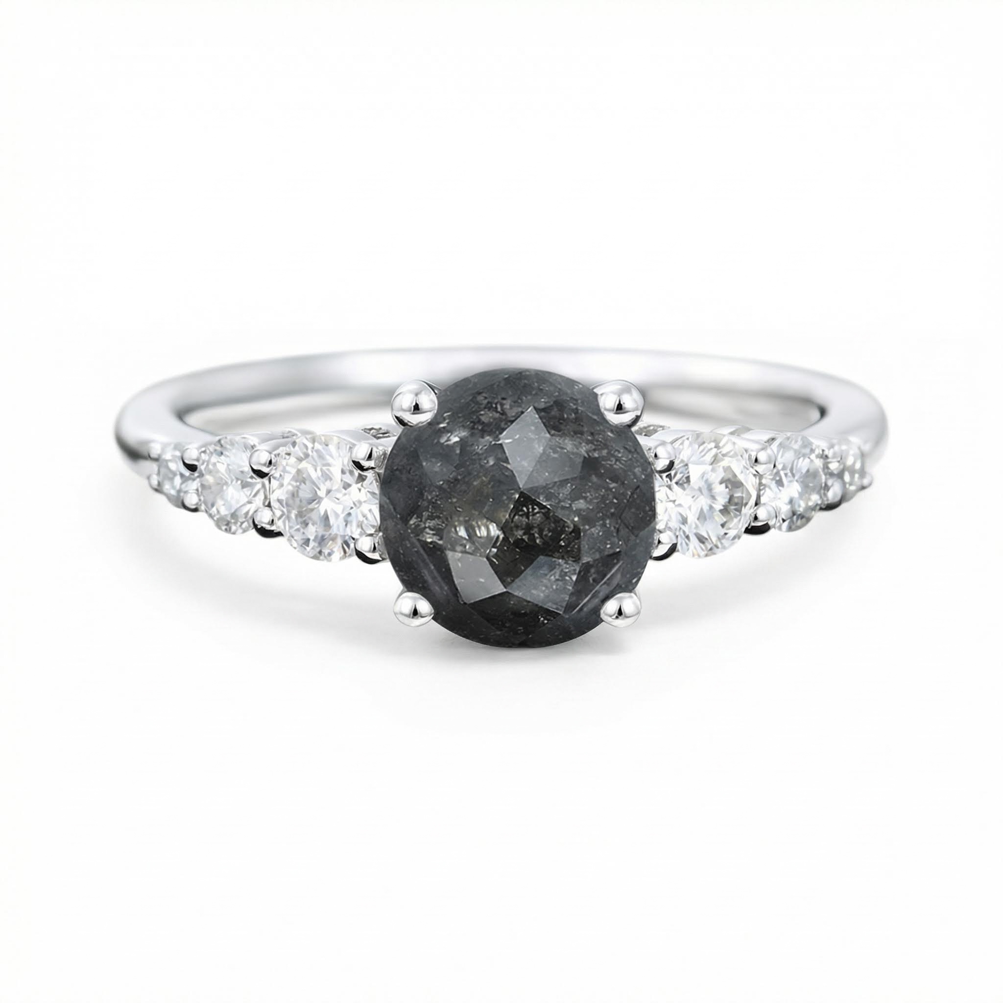 1.35ct. Tw. Round Cut Salt & Pepper Diamond Moissanite Accented S925 Silver