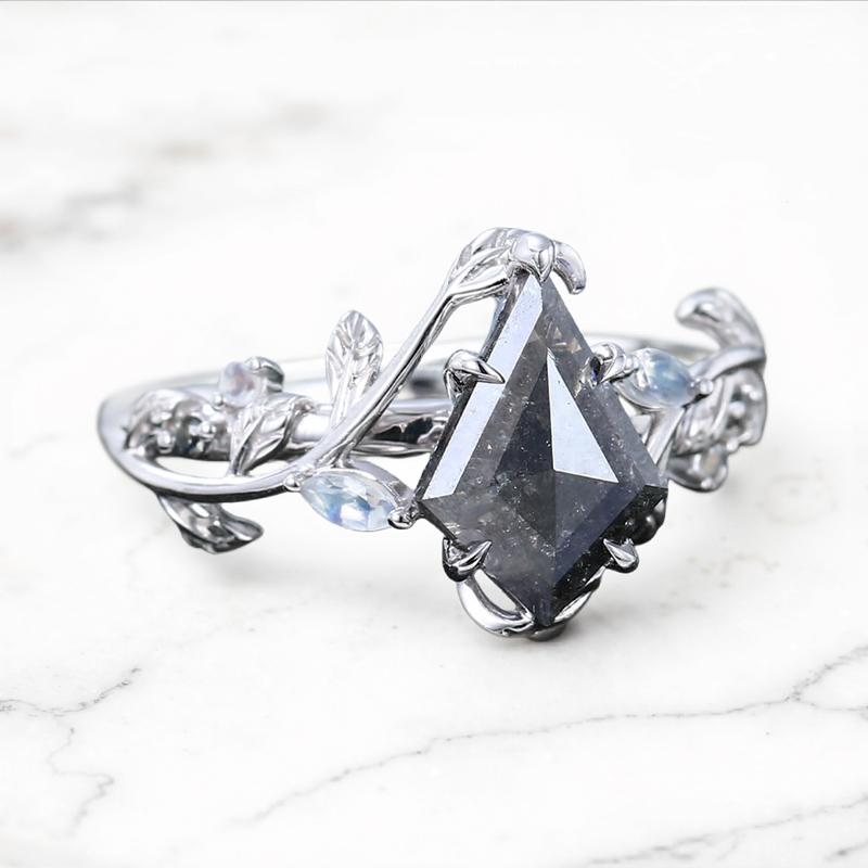 1.74ct Kite Cut Salt & Pepper Diamond Moissanite Accented S925 Silver - Image 6