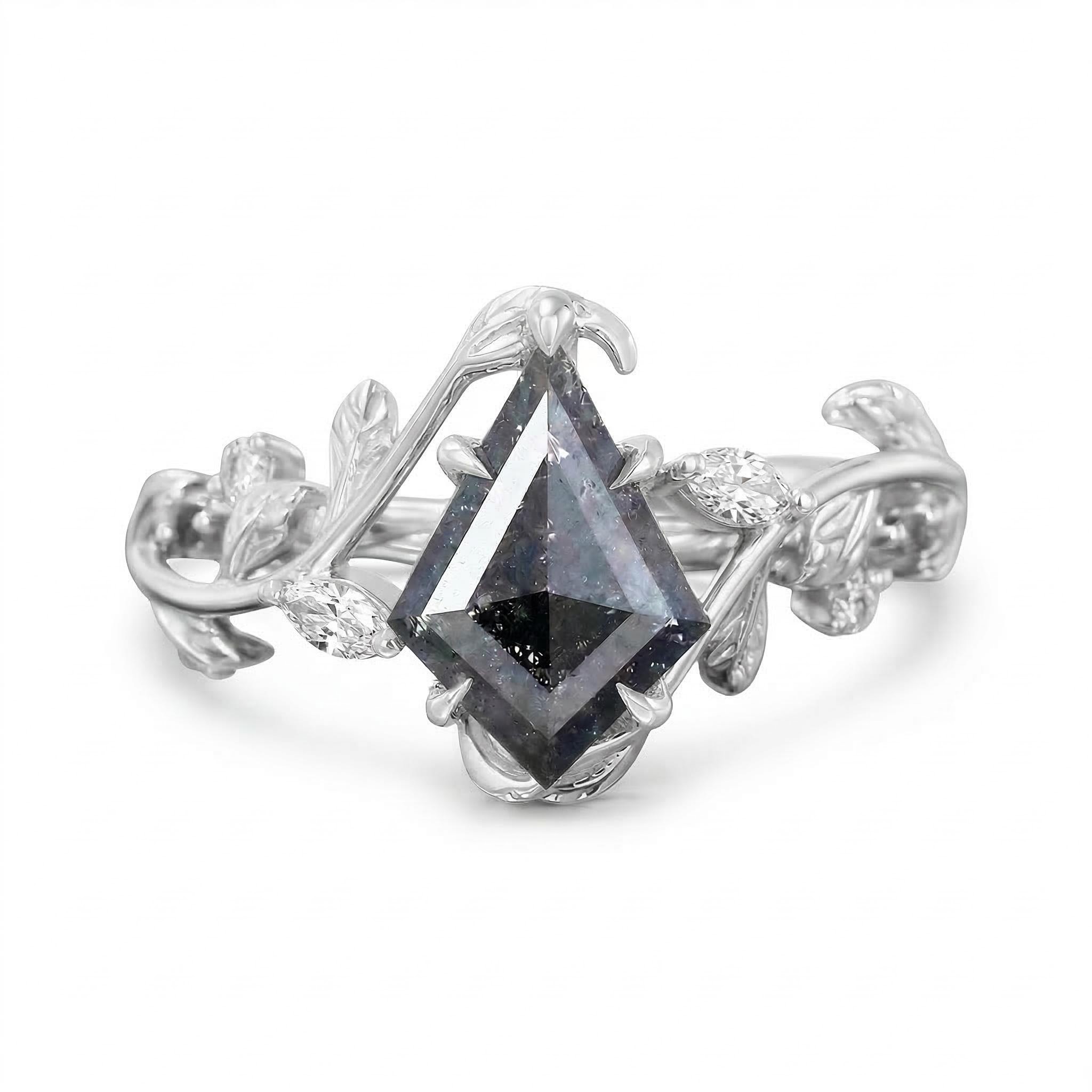 1.74ct Kite Cut Salt & Pepper Diamond Moissanite Accented S925 Silver