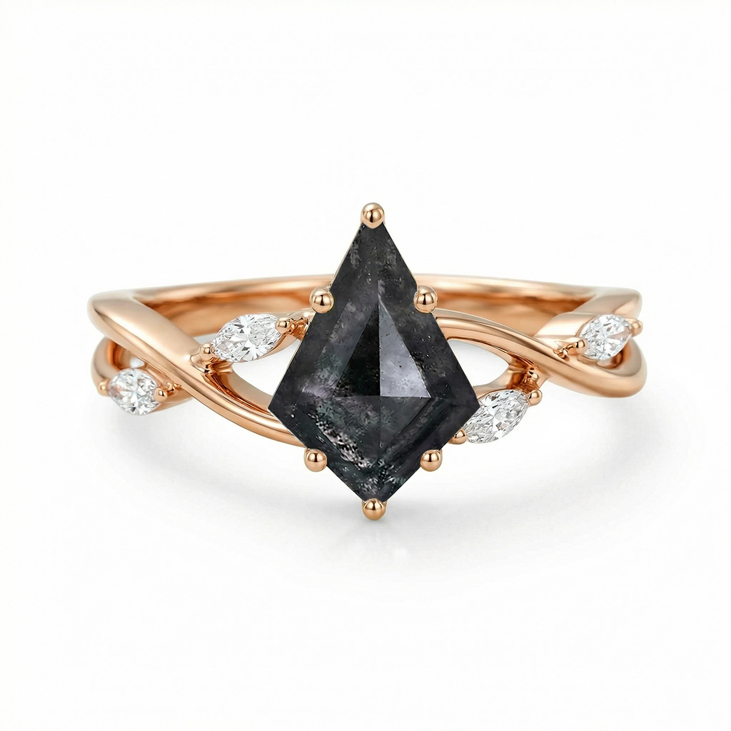 2.82ct. Tw. Kite Cut Salt & Pepper Diamond With Marquise Cut Moissanite