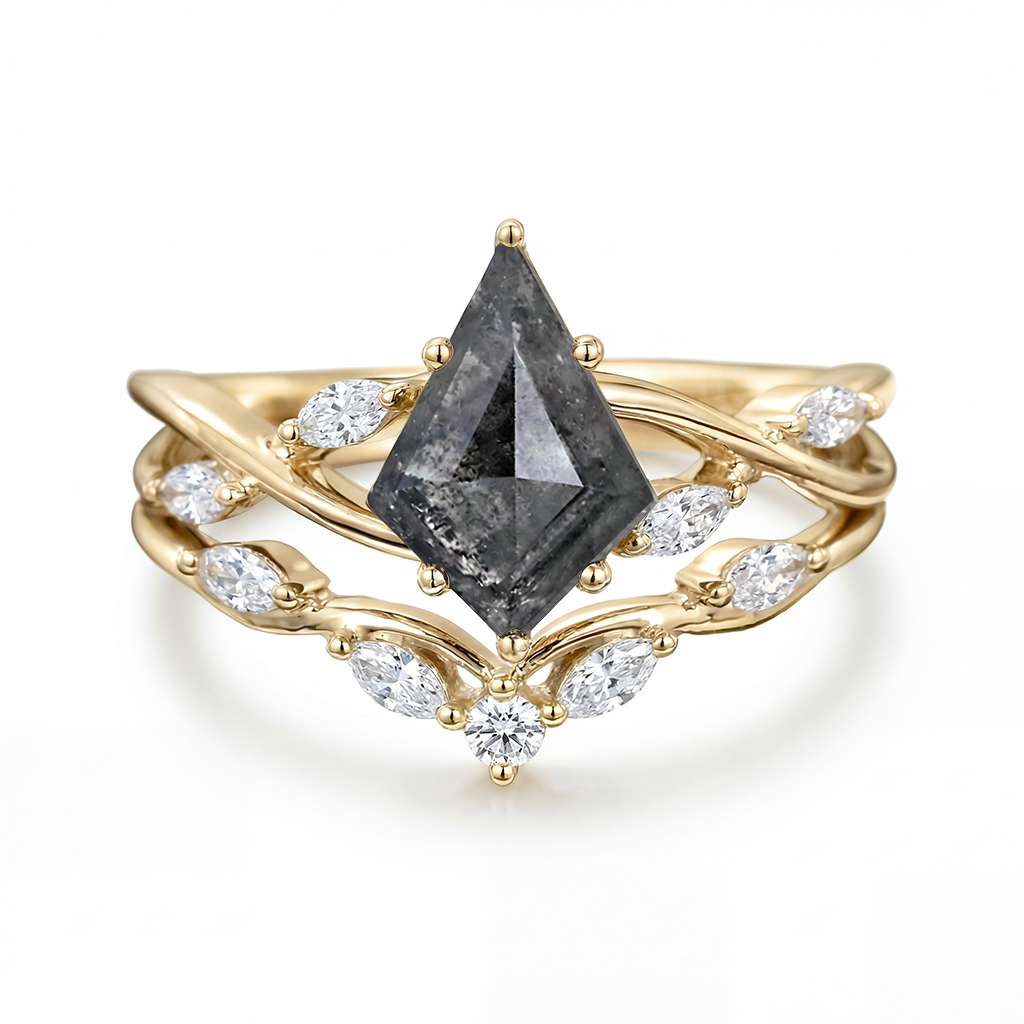 2.01ct Kite Cut Salt & Pepper Diamond With Marquise Cut Moissanite Accented - Image 4