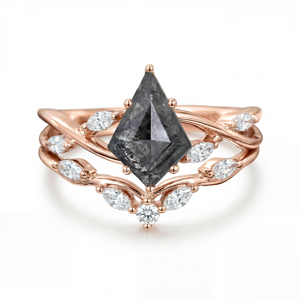 2.01ct Kite Cut Salt & Pepper Diamond With Marquise Cut Moissanite Accented - Image 5