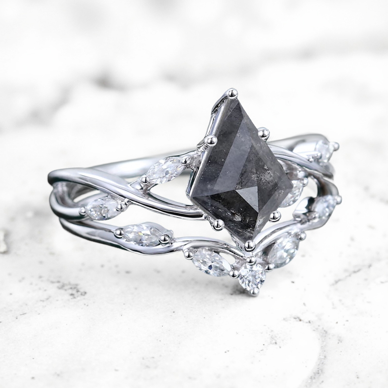 2.01ct Kite Cut Salt & Pepper Diamond With Marquise Cut Moissanite Accented - Image 6
