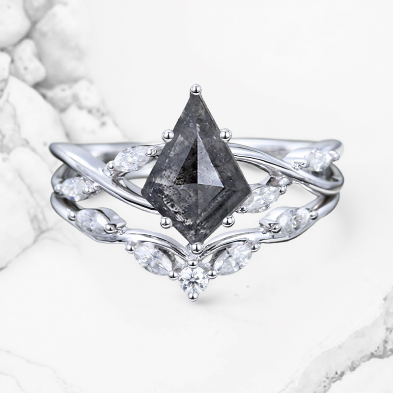 2.01ct Kite Cut Salt & Pepper Diamond With Marquise Cut Moissanite Accented - Image 7