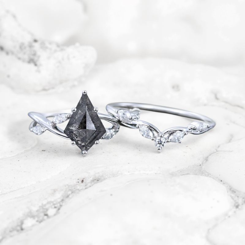 2.01ct Kite Cut Salt & Pepper Diamond With Marquise Cut Moissanite Accented - Image 8