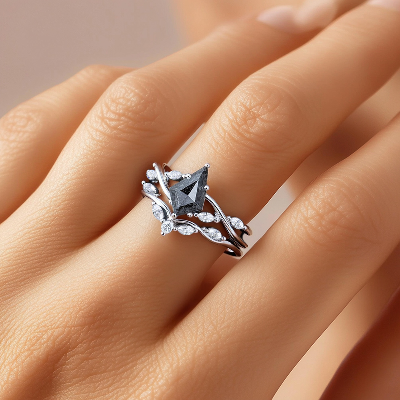 2.01ct Kite Cut Salt & Pepper Diamond With Marquise Cut Moissanite Accented - Image 10