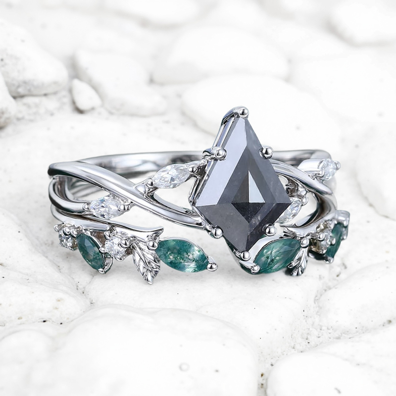 2.14ct Kite Cut Salt & Pepper Diamond With Marquise Cut Moissanite Accented - Image 4