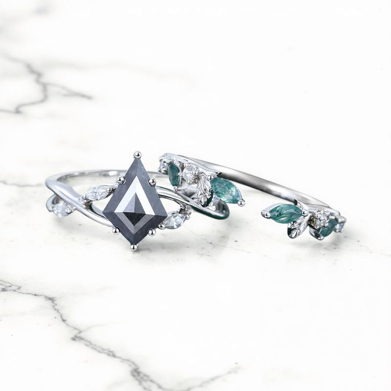 2.14ct Kite Cut Salt & Pepper Diamond With Marquise Cut Moissanite Accented - Image 5