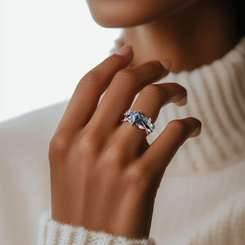 2.14ct Kite Cut Salt & Pepper Diamond With Marquise Cut Moissanite Accented - Image 6