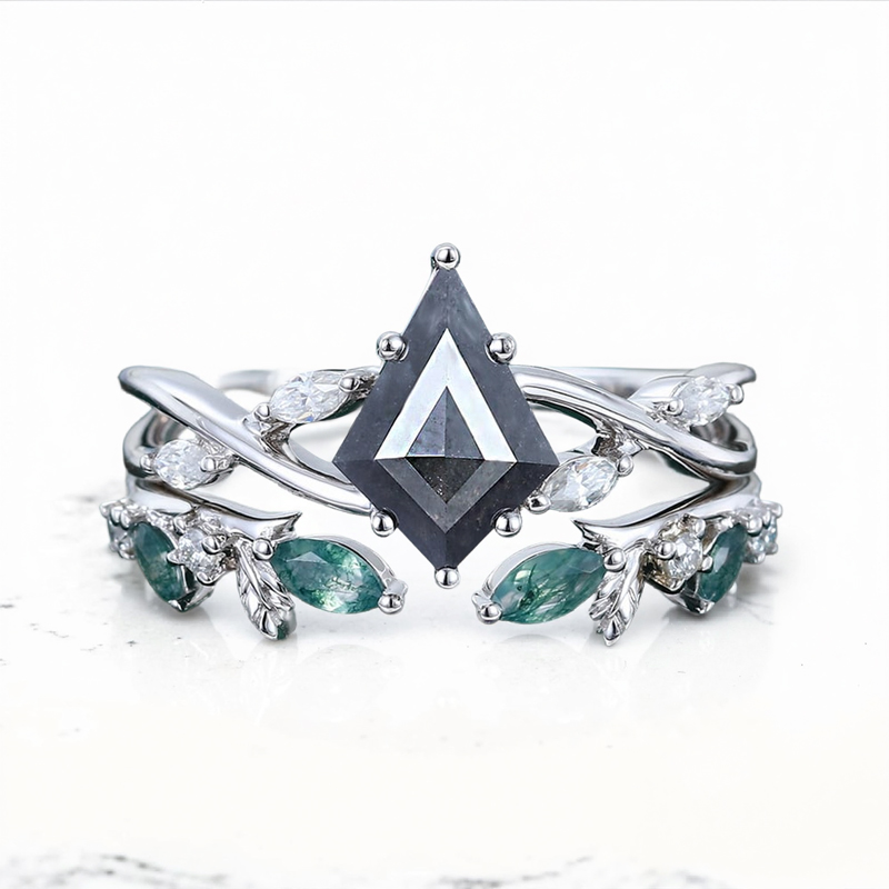 2.14ct Kite Cut Salt & Pepper Diamond With Marquise Cut Moissanite Accented