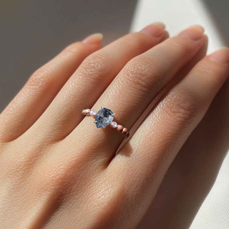 1.29ct Pear Cut Salt & Pepper Diamond With Round Cut Moissanite Accented - Image 7