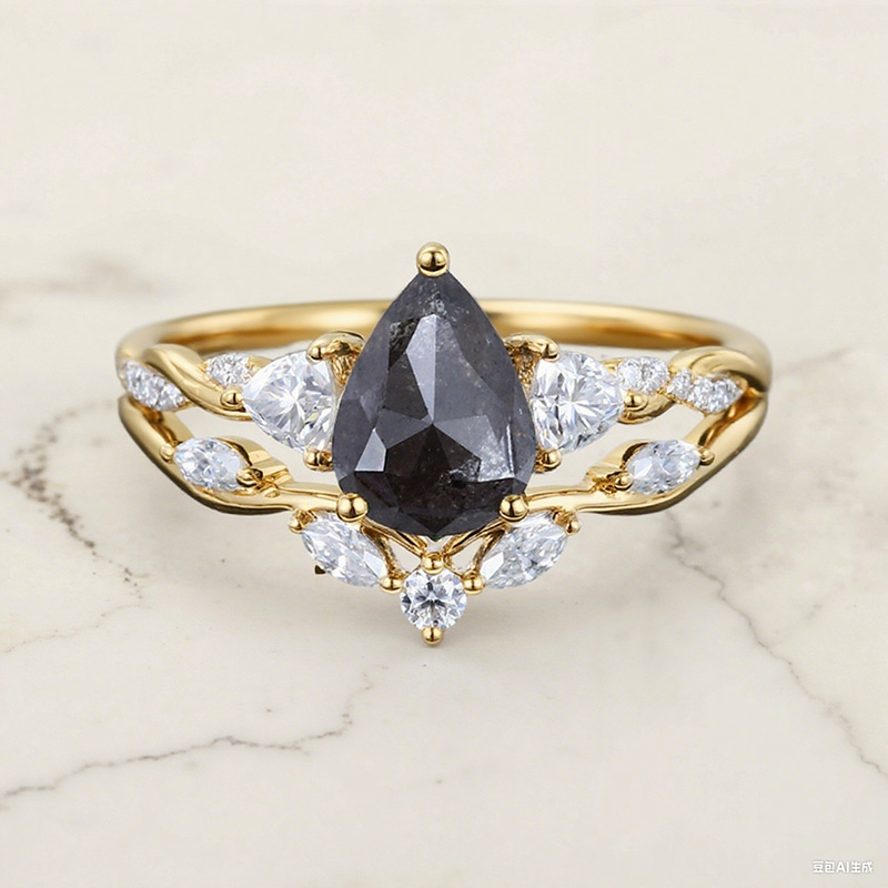 1.97ct Pear Cut Salt & Pepper Diamond With Moissanite S925 Silver - Image 5