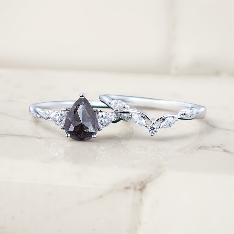 1.97ct Pear Cut Salt & Pepper Diamond With Moissanite S925 Silver - Image 6