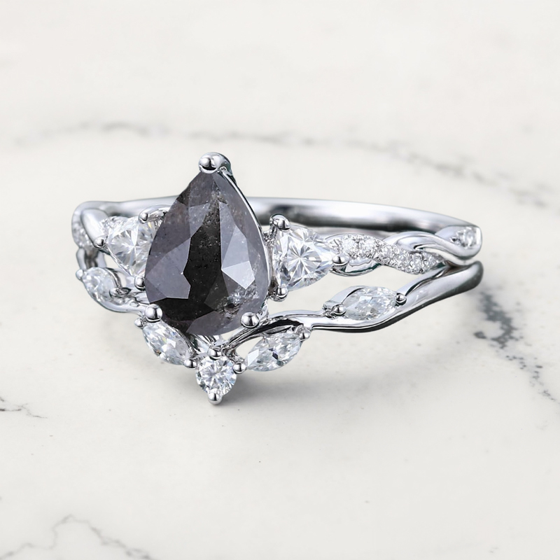1.97ct Pear Cut Salt & Pepper Diamond With Moissanite S925 Silver - Image 7