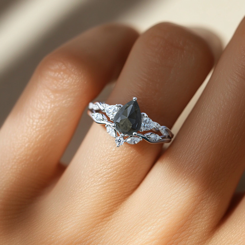 1.97ct Pear Cut Salt & Pepper Diamond With Moissanite S925 Silver - Image 8