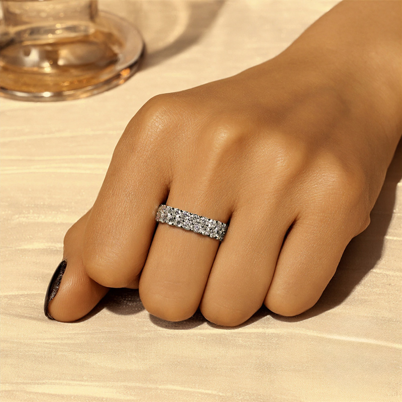 7.2ct. Tw. Round Cut Vvs Moissanite S925 Silver Wedding Band Iced Out - Image 4