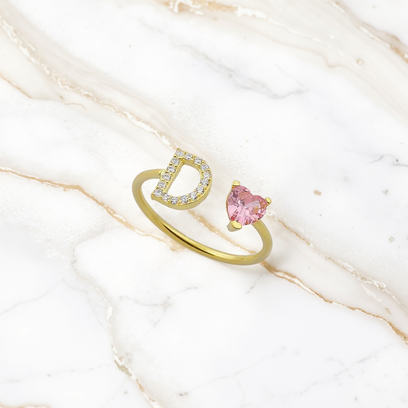 Personalized Letter & Heart Cut Birthstone Ring With Street Luxury Shine - Image 4