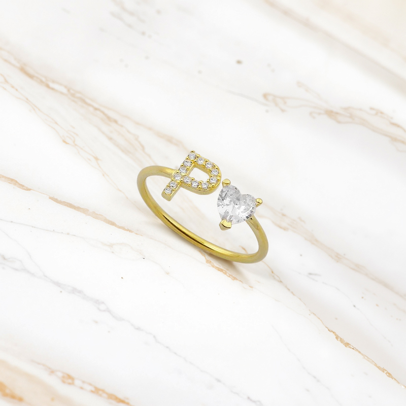 Personalized Letter & Heart Cut Birthstone Ring With Street Luxury Shine - Image 5