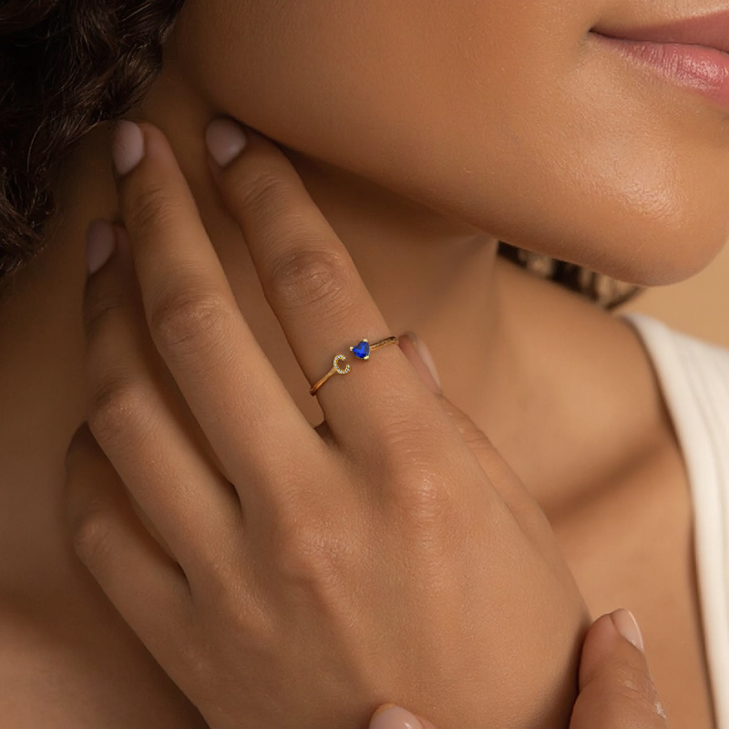 Personalized Letter & Heart Cut Birthstone Ring With Street Luxury Shine - Image 7