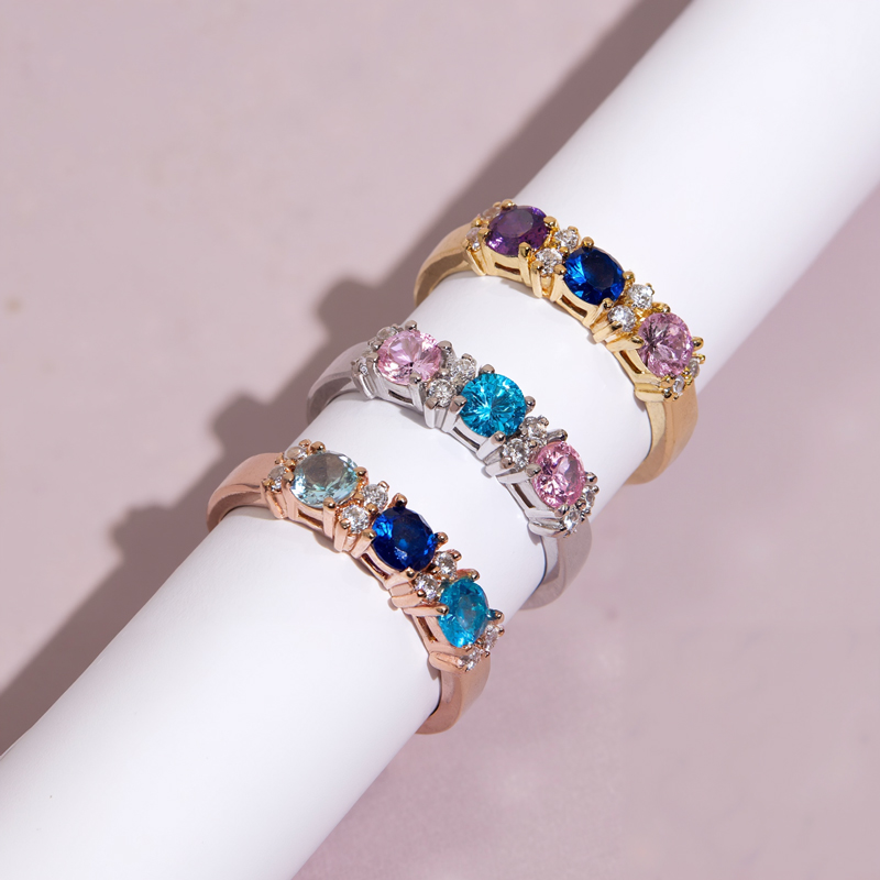 Personalized Tricolor Birthstone Elegant Ring With Street Luxury Shine - Image 5