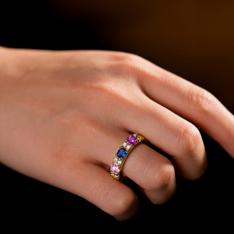 Personalized Tricolor Birthstone Elegant Ring With Street Luxury Shine - Image 6