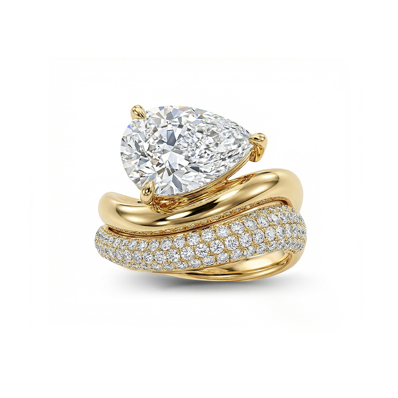 4.42ct. Tw. Pear Cut Vvs Moissanite Bridal Ring Set Pave Curved Style