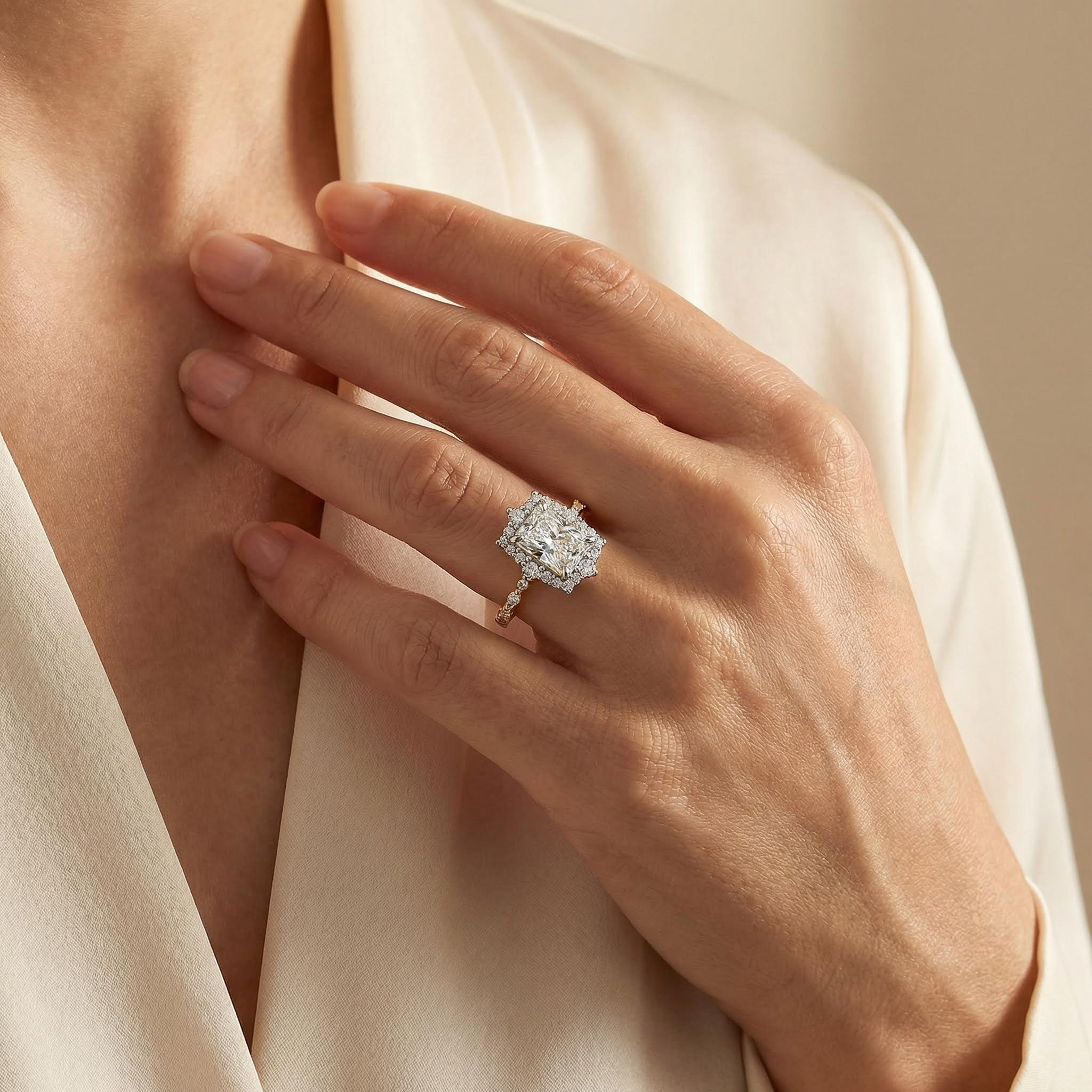 2.99ct. Tw. Radiant Cut Vvs Moissanite Cluster Engagement Ring Iced Out - Image 3