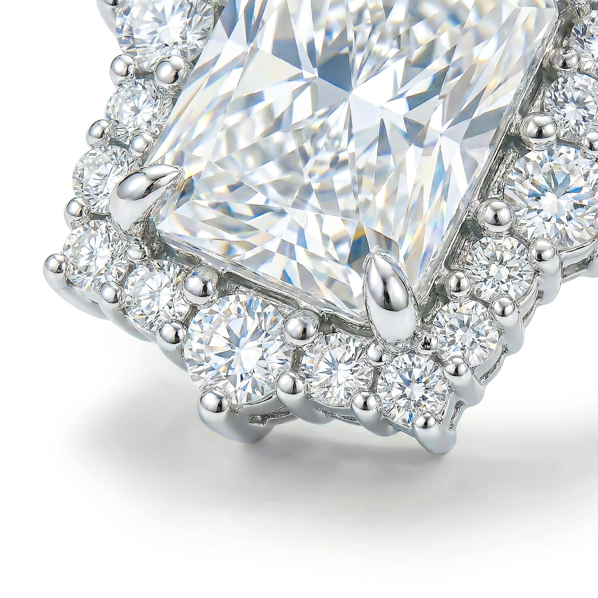 2.99ct. Tw. Radiant Cut Vvs Moissanite Cluster Engagement Ring Iced Out - Image 5