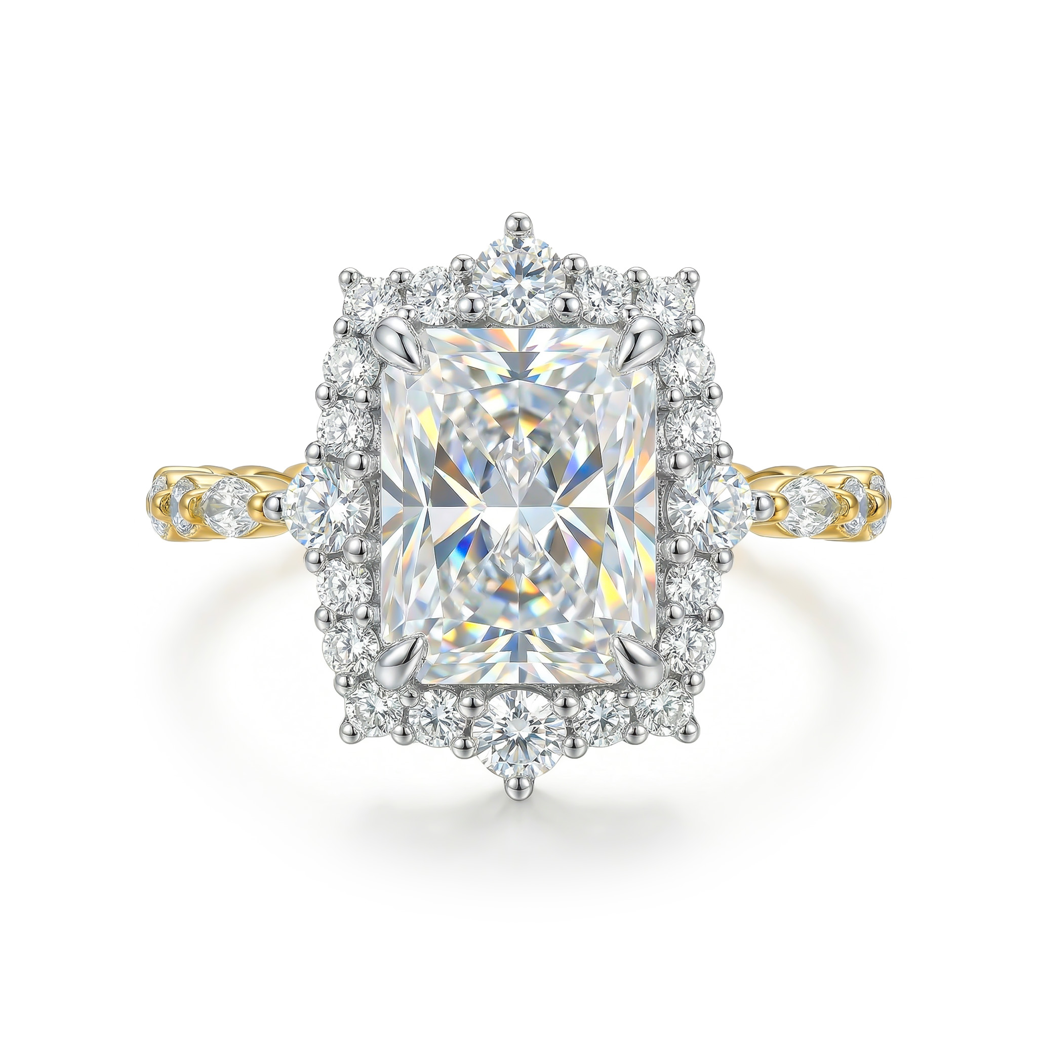 2.99ct. Tw. Radiant Cut Vvs Moissanite Cluster Engagement Ring Iced Out - Image 6