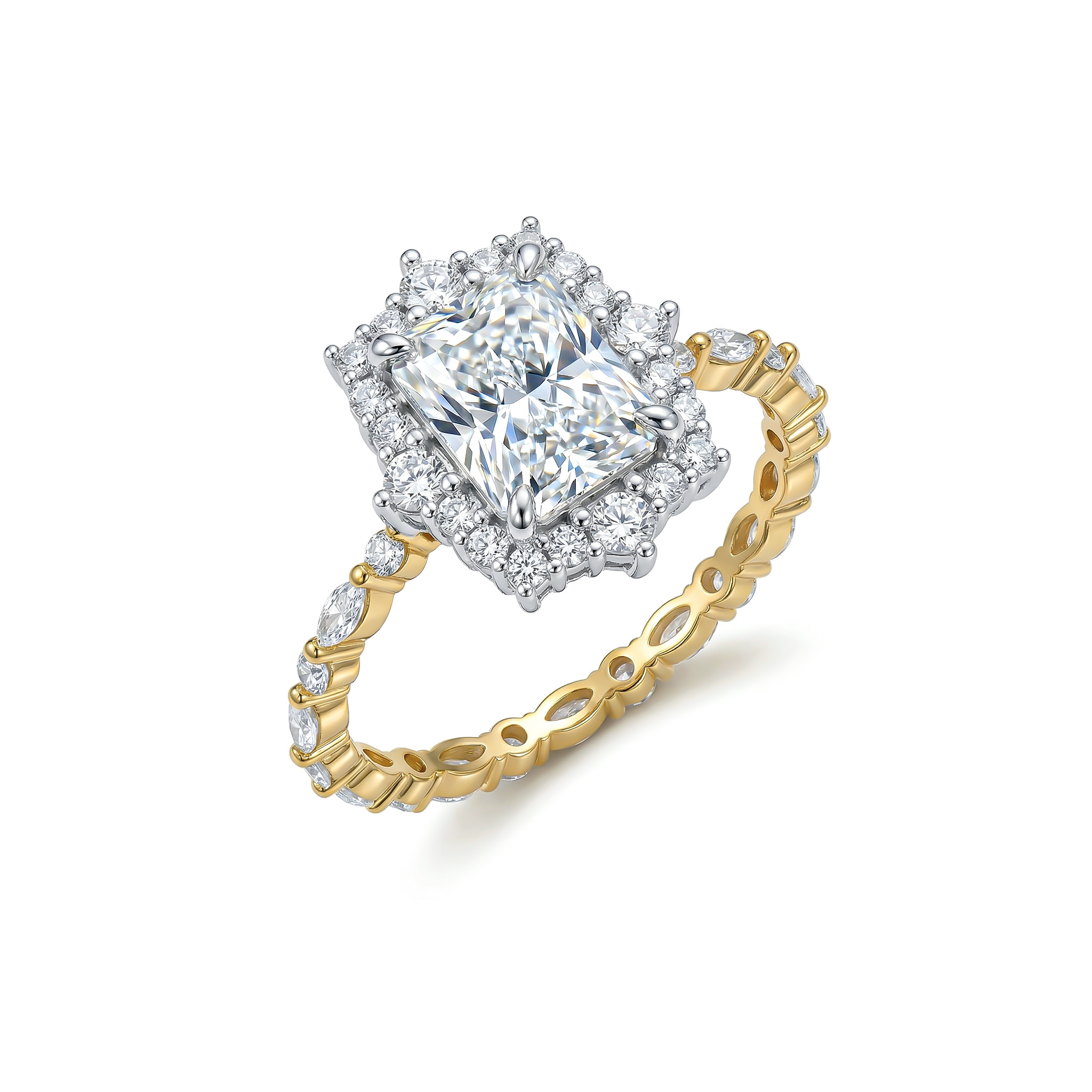 2.99ct. Tw. Radiant Cut Vvs Moissanite Cluster Engagement Ring Iced Out