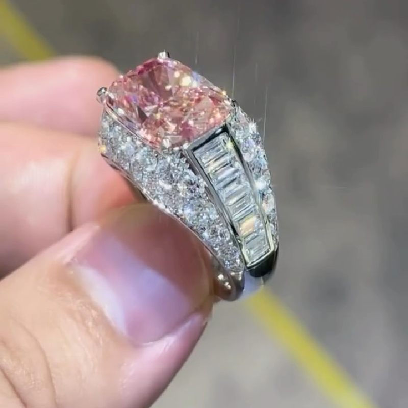 9.42ct. Tw. Radiant Cut Pink Diamonds With Baguette Paved Engagement Ring - Image 3