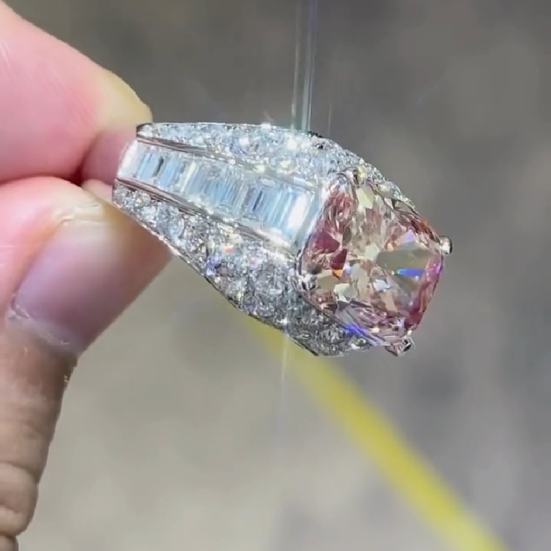 9.42ct. Tw. Radiant Cut Pink Diamonds With Baguette Paved Engagement Ring - Image 4