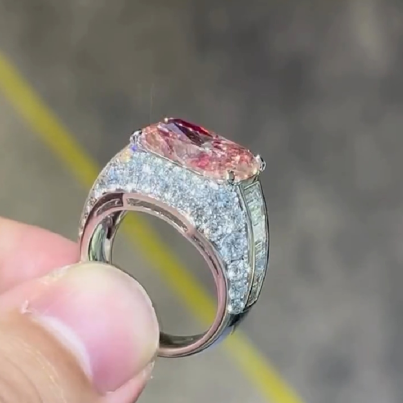 9.42ct. Tw. Radiant Cut Pink Diamonds With Baguette Paved Engagement Ring - Image 5