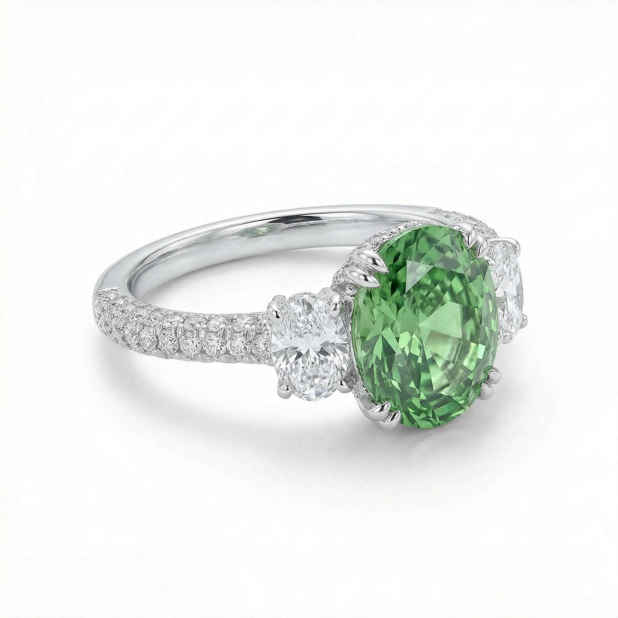 6.51ct. Tw. Green Oval Cut Diamond Three Stone Engagement Ring Iced Out - Image 4