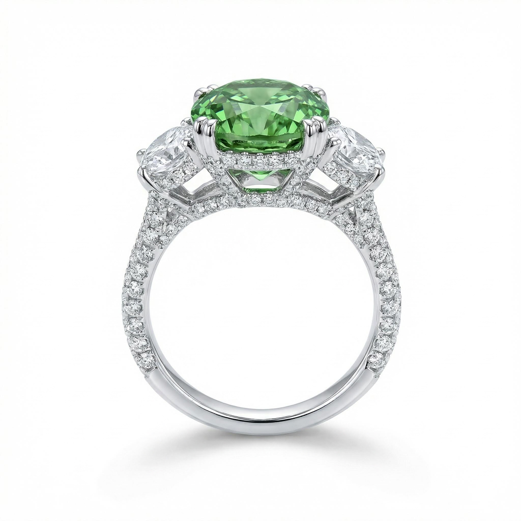 6.51ct. Tw. Green Oval Cut Diamond Three Stone Engagement Ring Iced Out - Image 5