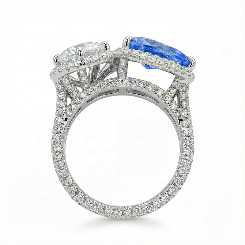 9.07ct. Tw. Blue & White Heart Cut Diamond Halo Engagement Ring Iced Out - Image 4