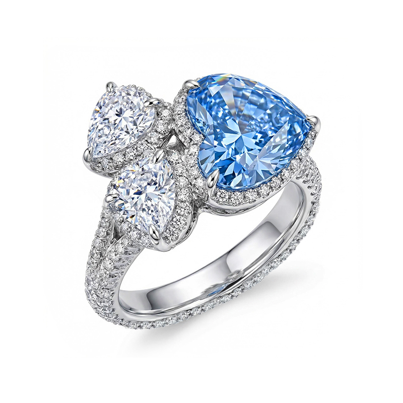 9.07ct. Tw. Blue & White Heart Cut Diamond Halo Engagement Ring Iced Out - Image 5
