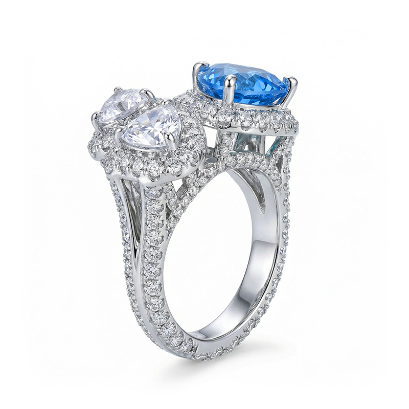 9.07ct. Tw. Blue & White Heart Cut Diamond Halo Engagement Ring Iced Out - Image 6
