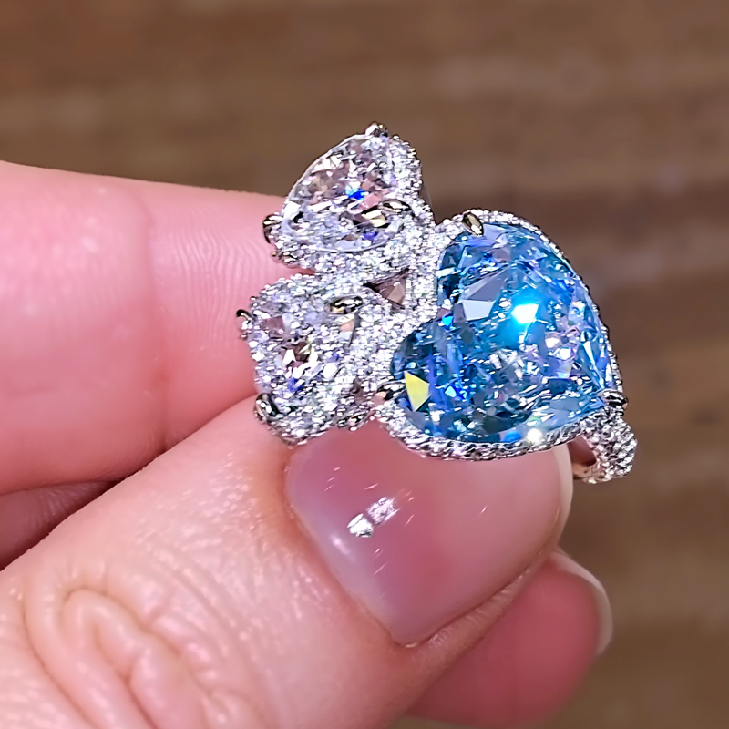 9.07ct. Tw. Blue & White Heart Cut Diamond Halo Engagement Ring Iced Out - Image 7