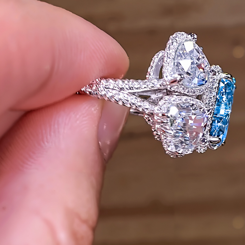 9.07ct. Tw. Blue & White Heart Cut Diamond Halo Engagement Ring Iced Out - Image 8