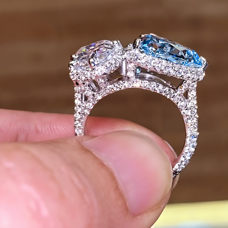 9.07ct. Tw. Blue & White Heart Cut Diamond Halo Engagement Ring Iced Out - Image 9