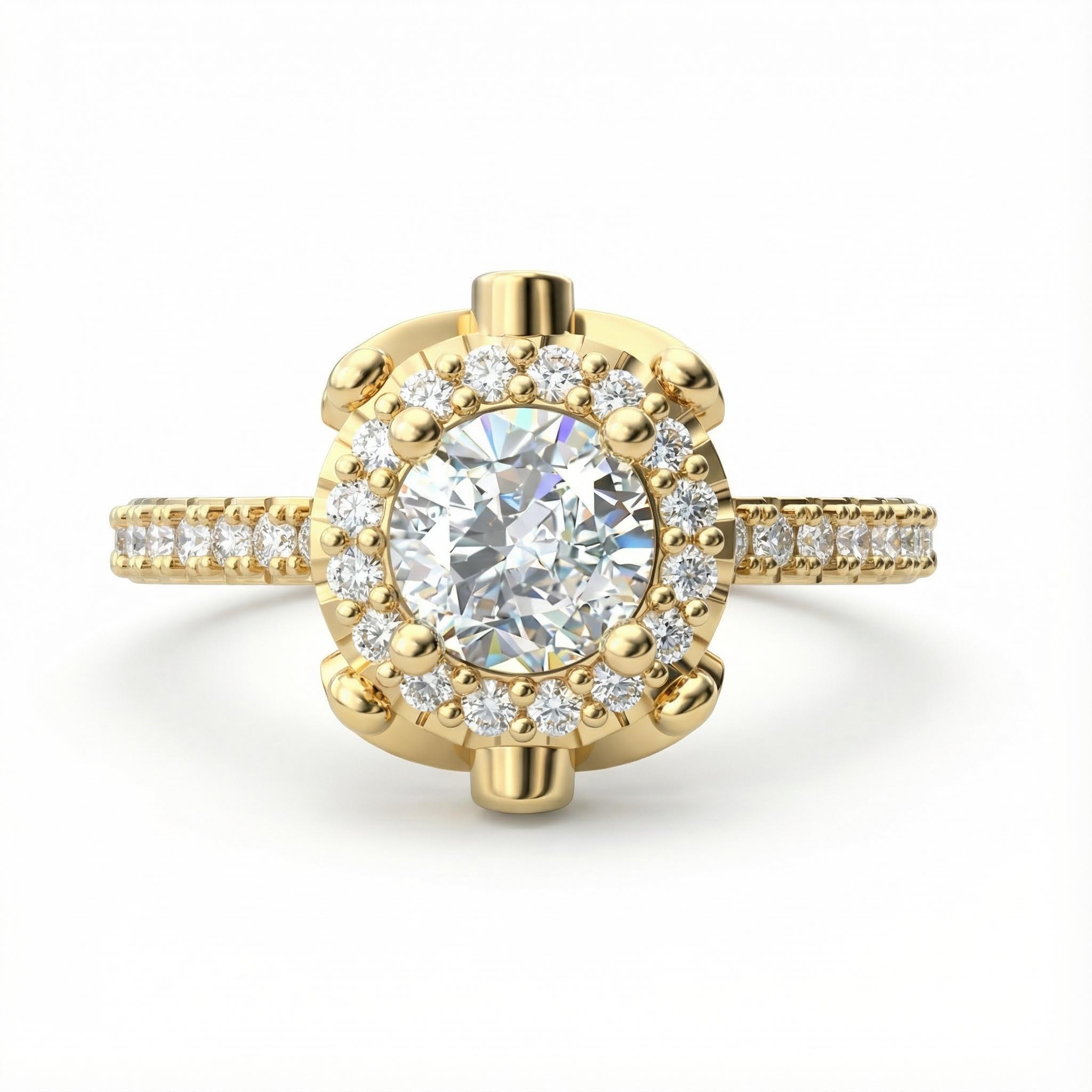 2.2ct Round Cut Vvs Moissanite Halo Engagement Ring With Iced Out Shine - Image 5