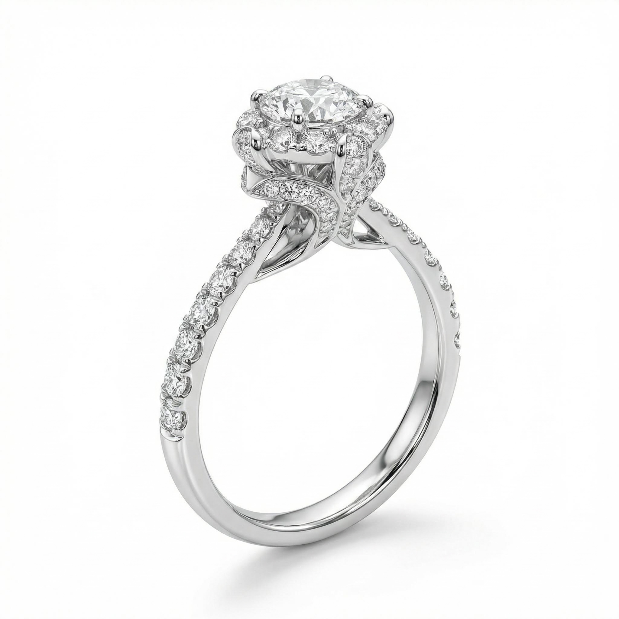 2.2ct Round Cut Vvs Moissanite Halo Engagement Ring With Iced Out Shine